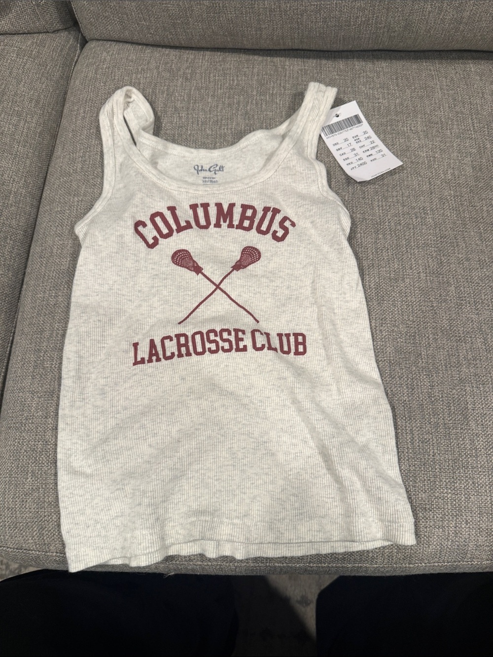 Brandy Melville Light gray Columbus Tank Top with Maroon Lacrosse Graphic